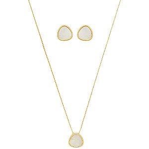 Conjunto Mira Orgânico Triangular Madrepérola Banho de Ouro 18k