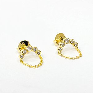 Brinco Pequeno Zircônias Correntes Banho de Ouro 18k