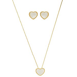 Conjunto Mira Coração Madrepérola Banho de Ouro 18k