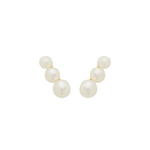 Brinco Mira Ear Cuff Três Pérolas Banho de Ouro 18k