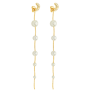 Brinco Mira Lua Zircônias e Pérolas Banho de Ouro 18k