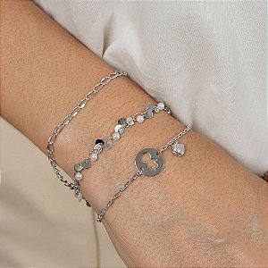 Pulseira Elos Menino Coração Zircônias Banho de Ródio Branco
