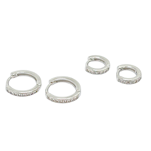 Duo Argolas Finas Zircônias Banho de Ródio Branco