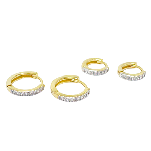Duo Argolas Finas Zircônias Banho de Ouro 18k