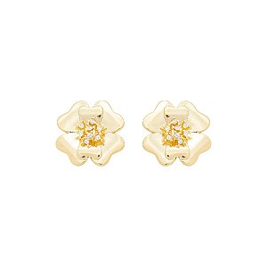 Brinco Trevo Laço Zircônias Banho de Ouro 18k