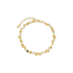 Pulseira Mira Medalhas Pérolas Banho de Ouro 18k