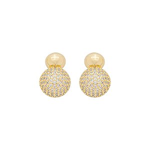Brinco Esferas Zircônias Banho de Ouro 18k