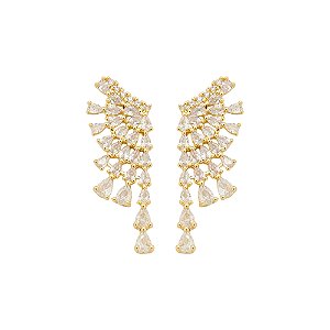 Brinco Médio Gotas Zircônias Banho de Ouro 18k