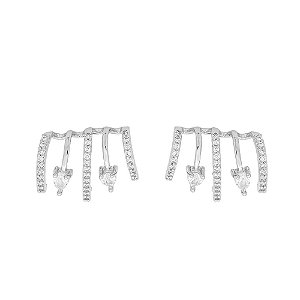 Brinco Curvado Cinco Linhas e Gotas Incolor Banho de Ródio Branco