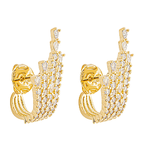 Brinco Sparkle Cravejado Incolor Banho de Ouro 18k
