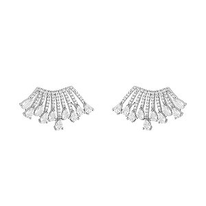 Brinco Ear Cuff Cravejado Gotas Incolor Banho de Ródio Branco