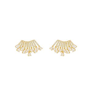 Brinco Ear Cuff Cravejado Gotas Incolor Banho de Ouro 18k