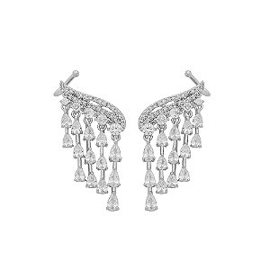 Brinco Ear Cuff Gotas Zircônias Incolor Banho de Ródio Branco