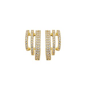 Argola Três Linhas Zircônias Incolor Banho de Ouro 18k