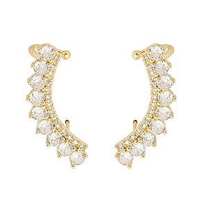 Brinco Ear Cuff Cravejado Incolor Banho de Ouro 18k