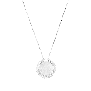 Colar Mira Nossa Senhora das Graças Entorno Cravejado Banho de Ródio Branco