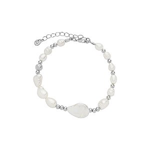 Pulseira Mira Pérolas Água Doce Mini Esferas Banho de Ródio Branco