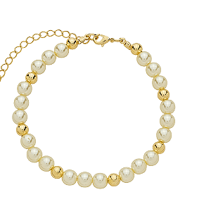 Pulseira Mira Pérolas e Esferas Banho de Ouro 18k