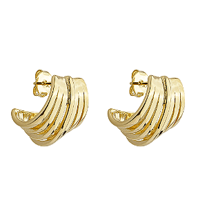 Brinco Curvado Sete linhas Lisas Banho de Ouro 18k