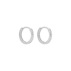 Argola Zircônias Incolor Banho de Ródio Branco