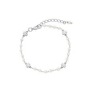 Pulseira Mira Mini Pérolas Trevo Banho de Ródio Branco