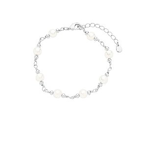 Pulseira Mira Pérolas Mini Esferas Banho de Ródio Branco