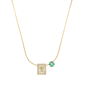 Colar Cruz Cravejado Zircônia Turmalina Banho de Ouro 18k