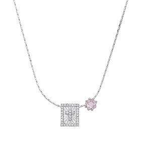 Colar Cruz Cravejado Zircônia Rosa Banho de Ródio Branco