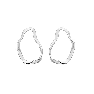 Brinco Orgânico Oval Vazado no Banho de Ródio Branco