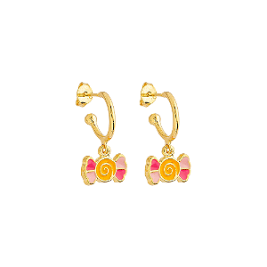 Argola Infantil Bombom esmaltado Rosa e Amarelo