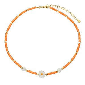 Colar Infantil Laranja Handmade com Zircônias e Madrepérola
