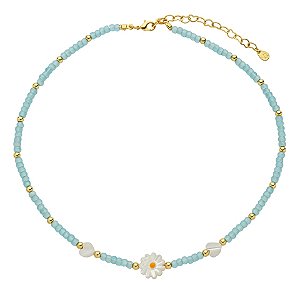 Colar Infantil Azul Handmade com Zircônias e Madrepérola