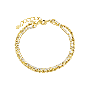 Pulseira Dupla Rivieira e Cordão Baiano Banho de Ouro 18K