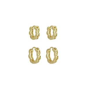Duo Argolas com Detalhes Trançados no Banho de Ouro 18k