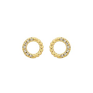 Brinco Circulo Vazado Entorno Zircônias Incolor Banho de Ouro 18k