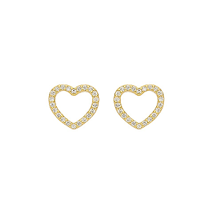 Brinco Coração Entorno Zircônias Incolor Banho de Ouro 18k