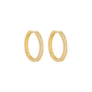 Argola Média com Zircônias Incolor Banho de Ouro 18k