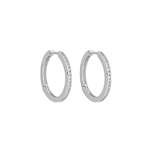 Argola Média com Zircônias Incolor Banho de Ródio Branco