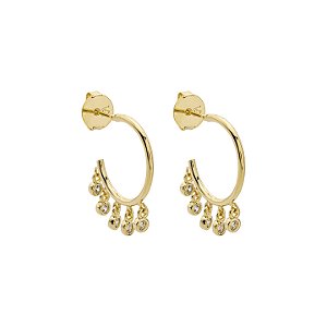 Argola Penduricalhos Zircônias Incolor Banho de Ouro 18K