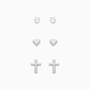 Basiquinhos: Ponto de Luz incolor, Cruz, Coração Banho de Ródio