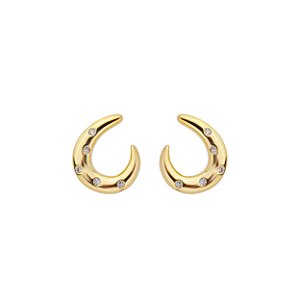 Brinco Curvado Zircônias Incolor Banho de Ouro 18k