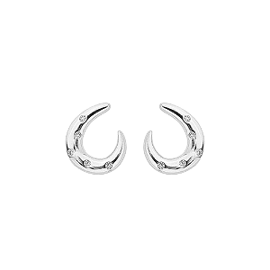 Brinco Curvado Zircônias Incolor Banho de Ródio Branco