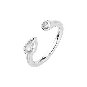 Anel Regulável Gota Zircônias Incolor Banho de Ródio Branco