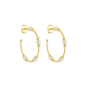 Argola Pérolas e Esferas Banho de Ouro 18k