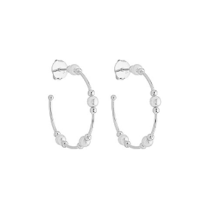 Argola Pérolas e Esferas Banho de Ródio Branco