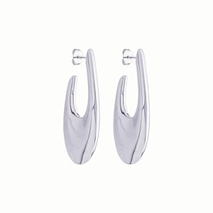 Brinco Isa Curvado Vintage Orgânico no Banho de Ródio Branco