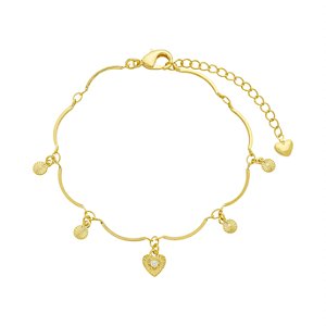 Pulseira Corações e Medalhas Banho de Ouro 18k