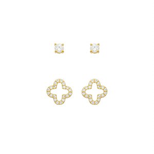 Duo de Brincos Trevo e Ponto de Luz Banho de Ouro 18k