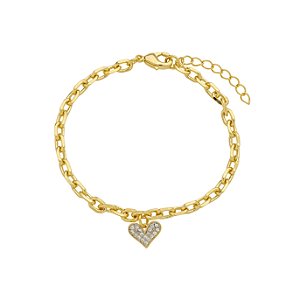 Pulseira Elos Pingente Coração Cravejado Banho de Ouro 18k