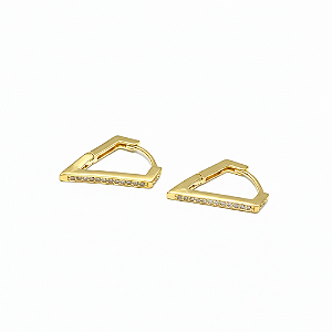 Argola Triangular Zircônias Incolor Banho de Ouro 18k